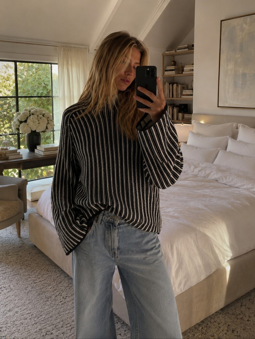 H&M Edition 100% wool black and white striped sweater